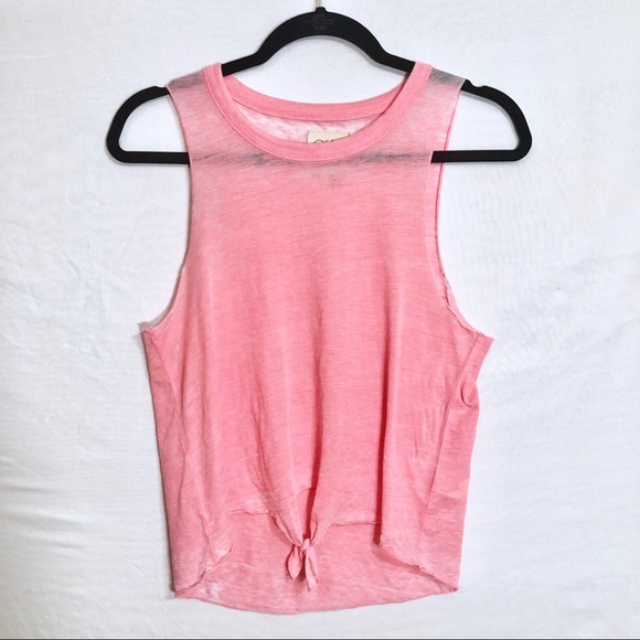 Chaser Tops - CHASER Burnout Pink Tie Front Tank Top Small
